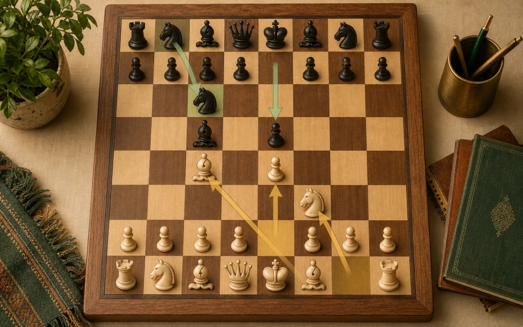 Chess board showing the Italian Game opening position — best chess openings for kids — ChessWize