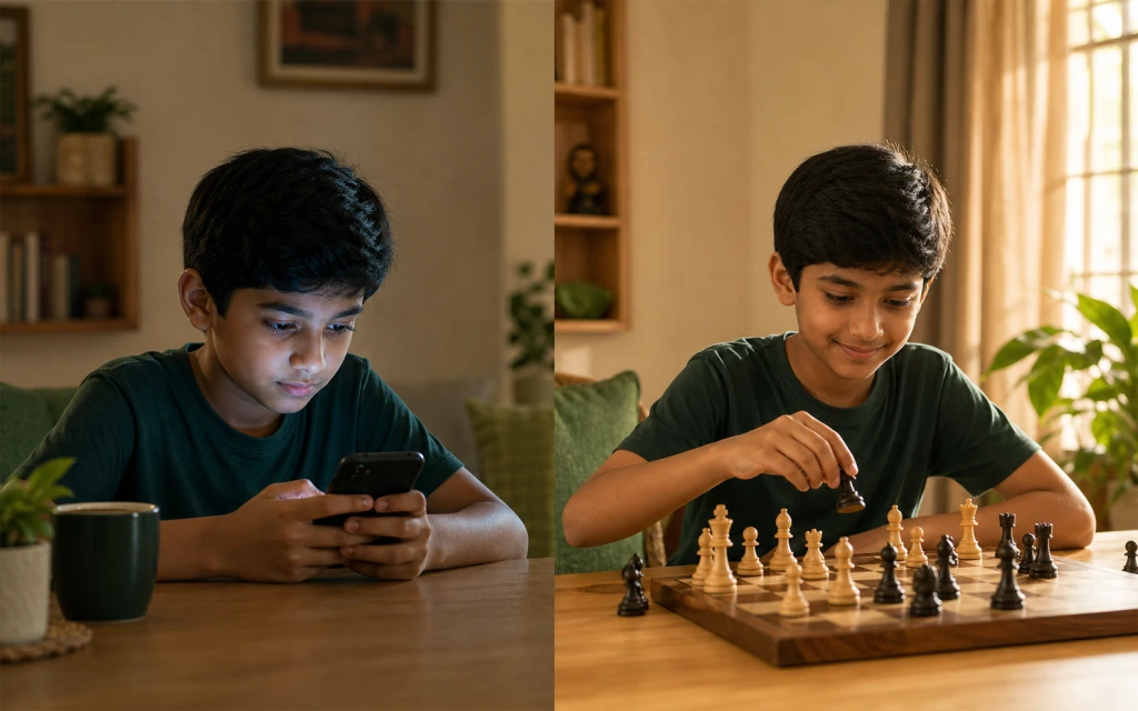 Child learning chess rules by moving pieces on a colorful chess board — ChessWize