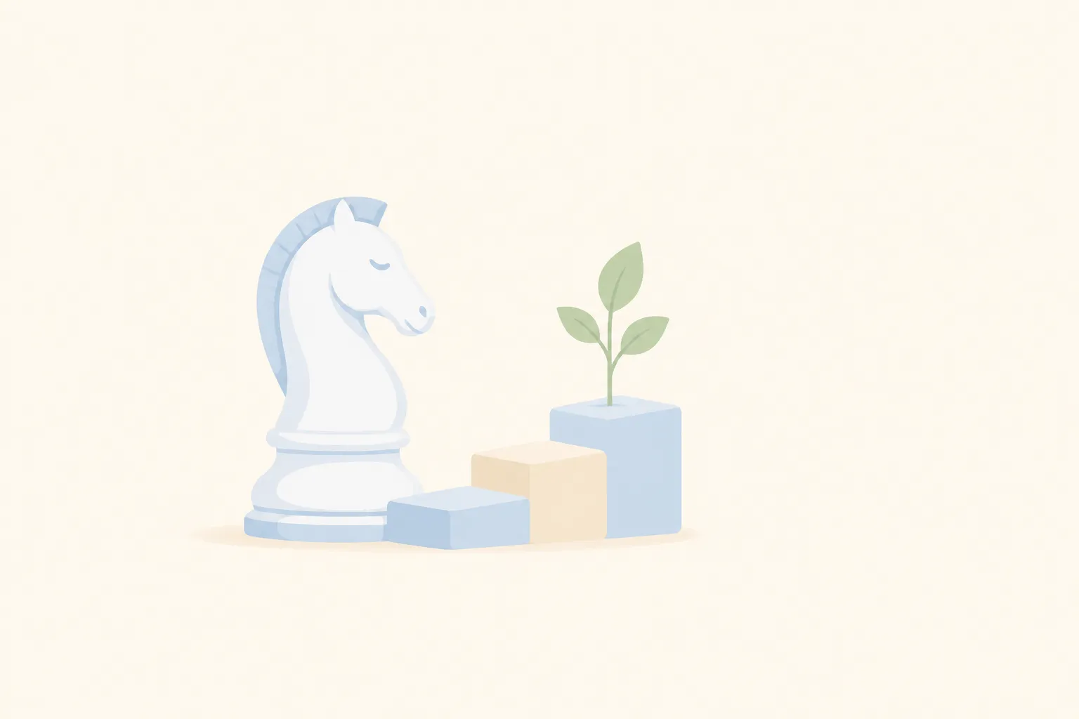 Illustration of a chess knight beside a growing plant