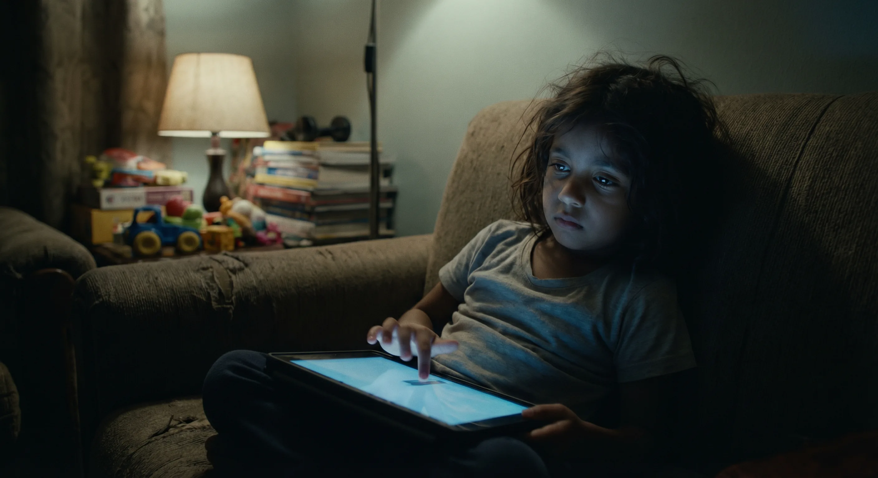 A distracted child scrolling on an iPad