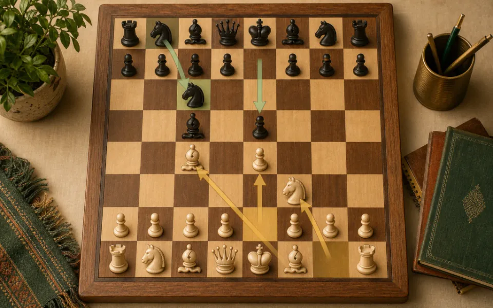 Chess board showing the Italian Game opening position — best chess openings for kids — ChessWize