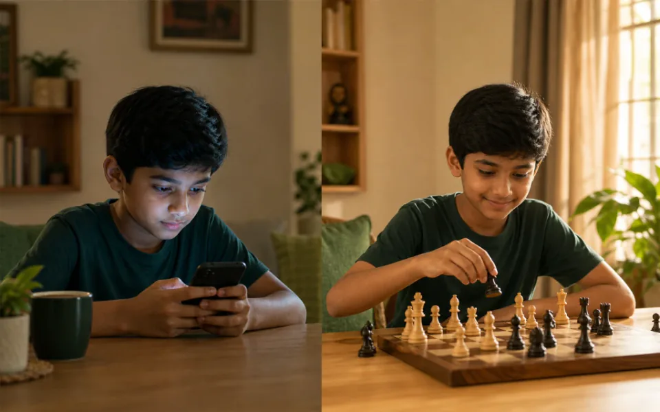 Child learning chess rules by moving pieces on a colorful chess board — ChessWize