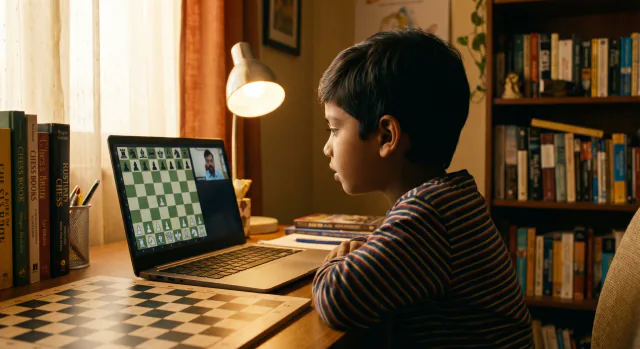 Child receiving individual online chess coaching